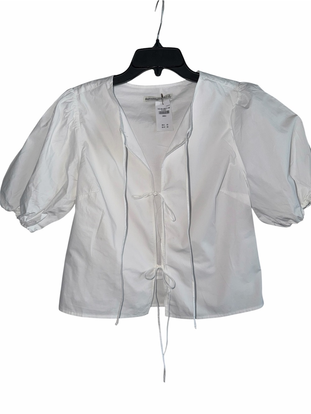 Abercrombie & Fitch White Tie-Front Puff Sleeve Blouse size Small - Picture 2 of 7